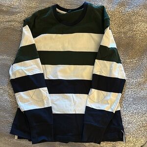 J. Crew rugby sweatshirt. Medium. Never worn.crew neck. Green blue white stripes